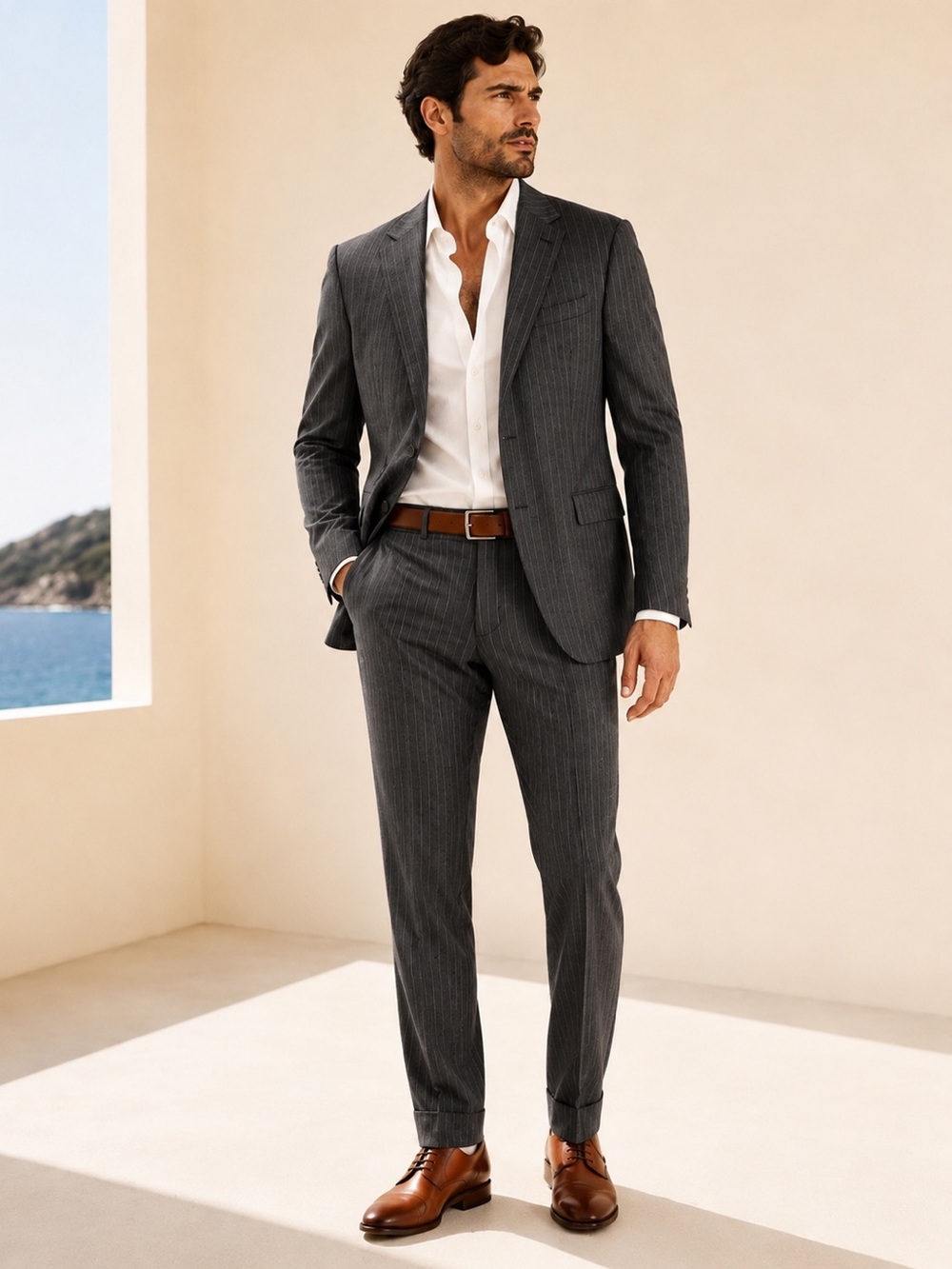 Hugo Boss REDA Super 130 Wool Pinstripe Suit Power Tailoring Sz 42R 34x30